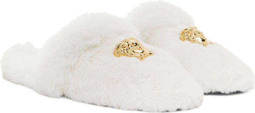 Versace White Faux-Fur Palazzo Slippers - Picture 2
