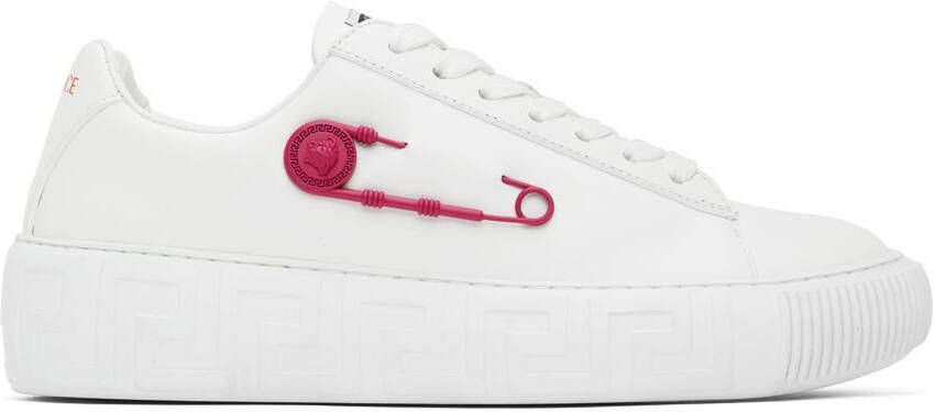 Versace White & Pink Safety Pin Sneakers