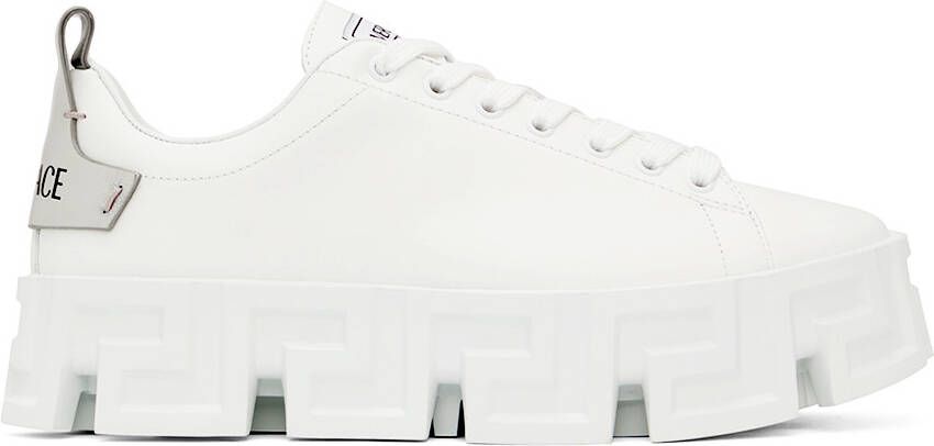 Versace White & Silver 'Greca' Sneakers