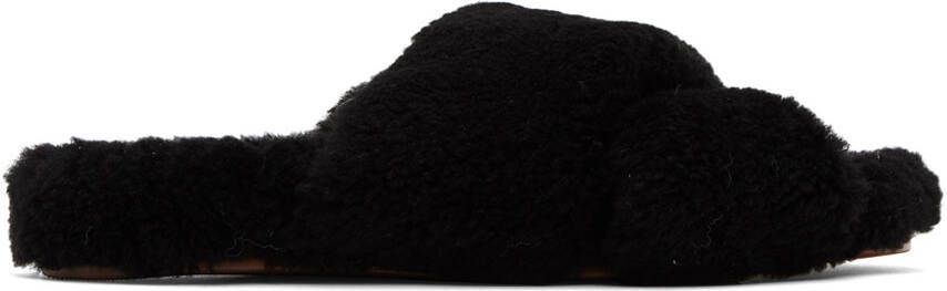 Yves Salomon Black Shearling Slippers