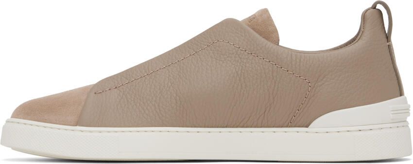 ZEGNA Beige Triple Stitch Sneakers - Picture 3