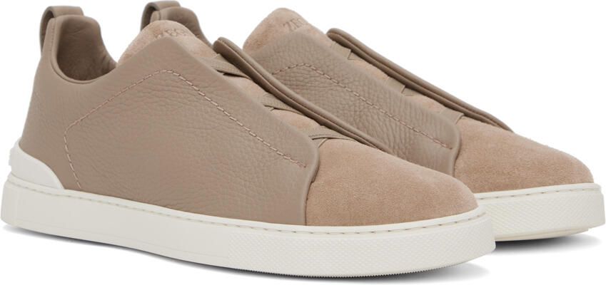 ZEGNA Beige Triple Stitch Sneakers - Picture 2
