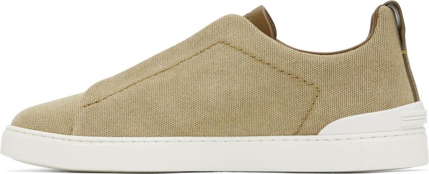 ZEGNA Beige Triple Stitch Sneakers - Picture 3