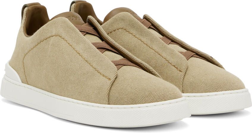 ZEGNA Beige Triple Stitch Sneakers - Picture 2