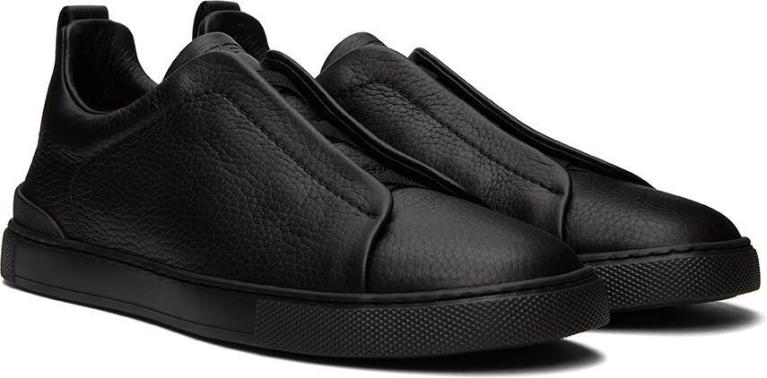 ZEGNA Black Triple Stitch Sneakers - Picture 2