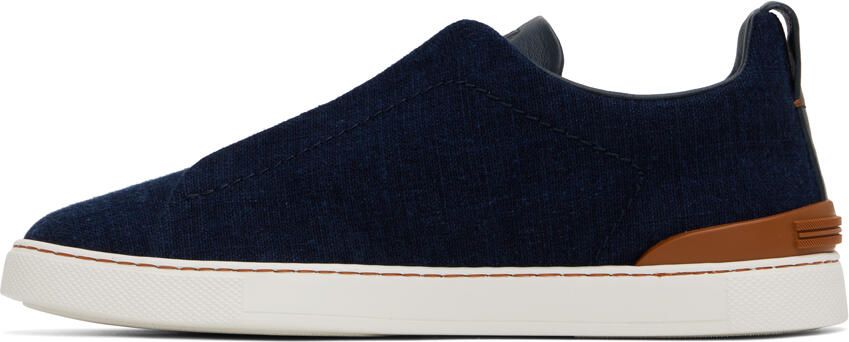 ZEGNA Navy Triple Stitch Sneakers - Picture 3