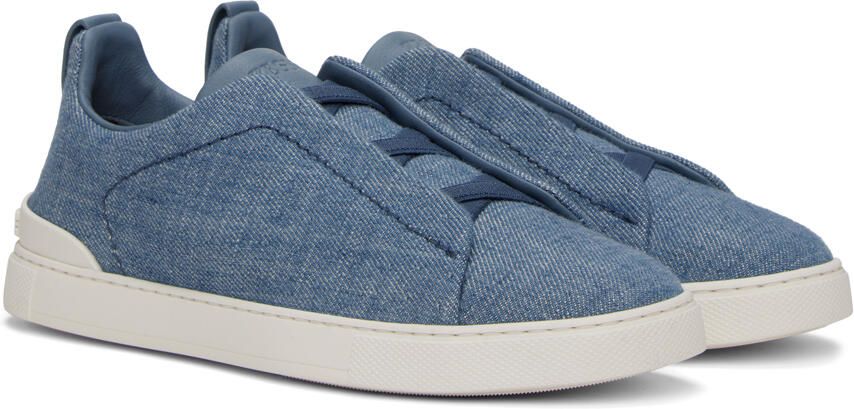 ZEGNA Blue Triple Stitch Sneakers - Picture 2