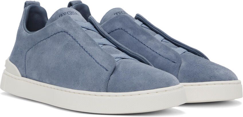 ZEGNA Blue Triple Stitch Sneakers - Picture 2