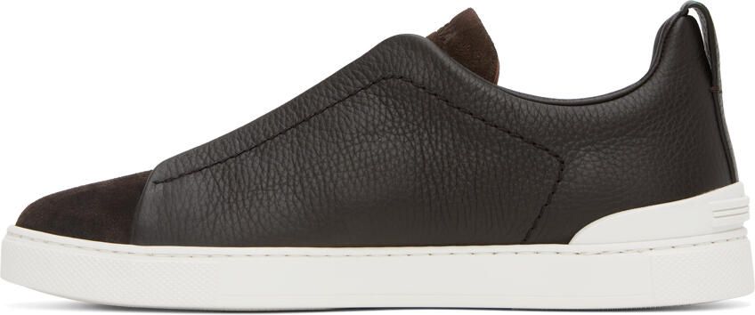 ZEGNA Brown Triple Stitch Sneakers - Picture 3