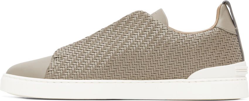 ZEGNA Gray PELLETESSUTA Triple Stitch Sneakers - Picture 3