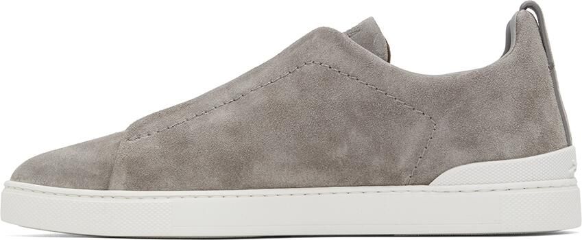 ZEGNA Gray Triple Stitch Sneakers - Picture 3