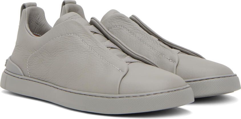 ZEGNA Gray Triple Stitch Sneakers - Picture 2