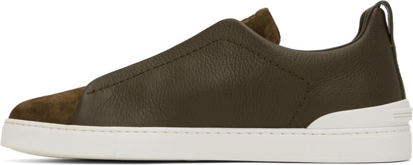 ZEGNA Khaki Triple Stitch Sneakers - Picture 3