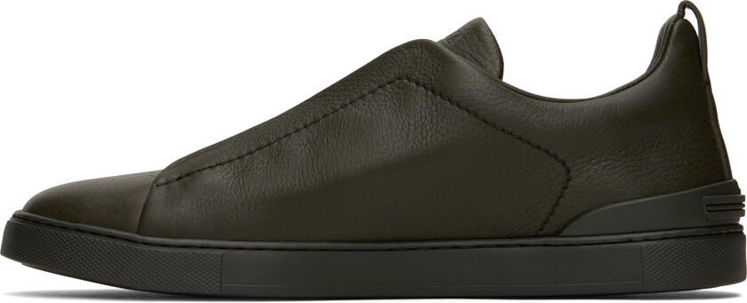 ZEGNA Khaki Triple Stitch Sneakers - Picture 3