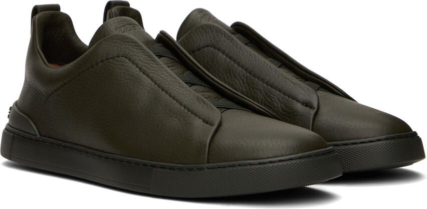 ZEGNA Khaki Triple Stitch Sneakers - Picture 2