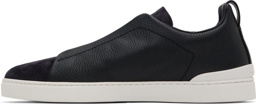 ZEGNA Navy Triple Stitch Sneakers - Picture 3