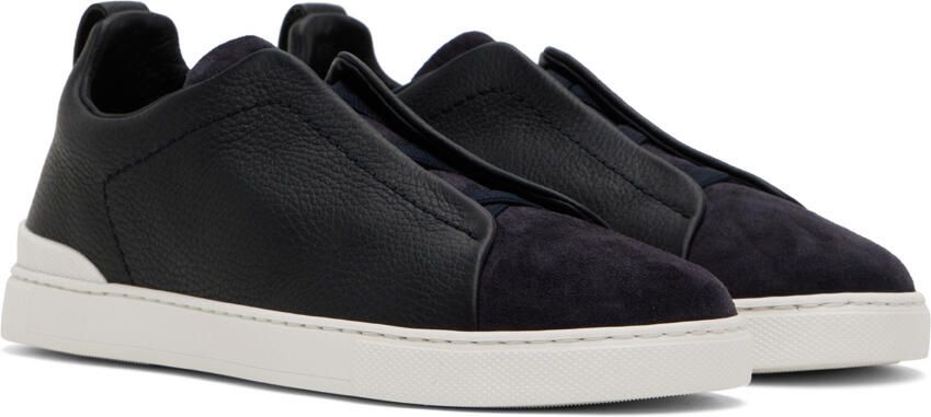 ZEGNA Navy Triple Stitch Sneakers - Picture 2