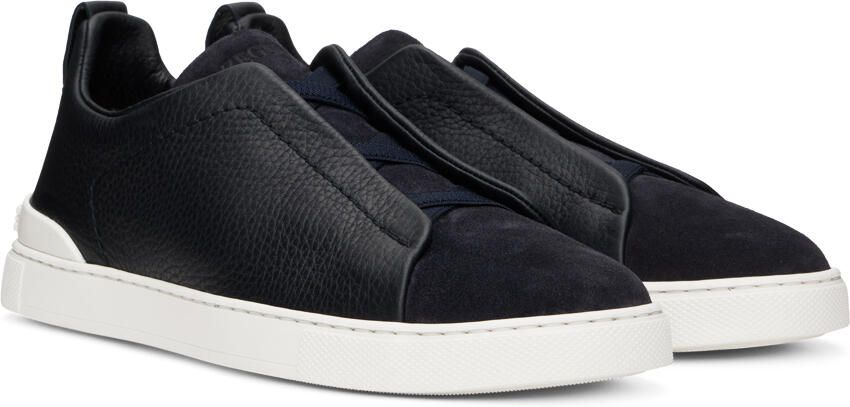 ZEGNA Navy Triple Stitch Sneakers - Picture 2