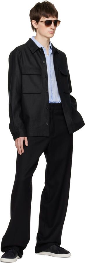 ZEGNA Navy Triple Stitch Sneakers - Picture 4