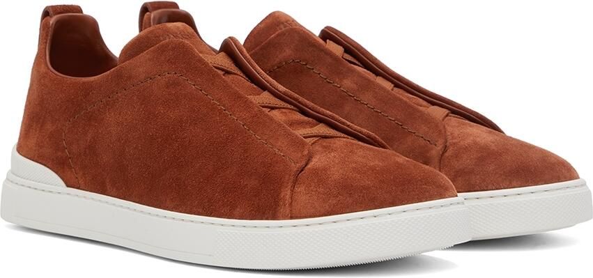 ZEGNA Orange Triple Stitch Sneakers - Picture 2