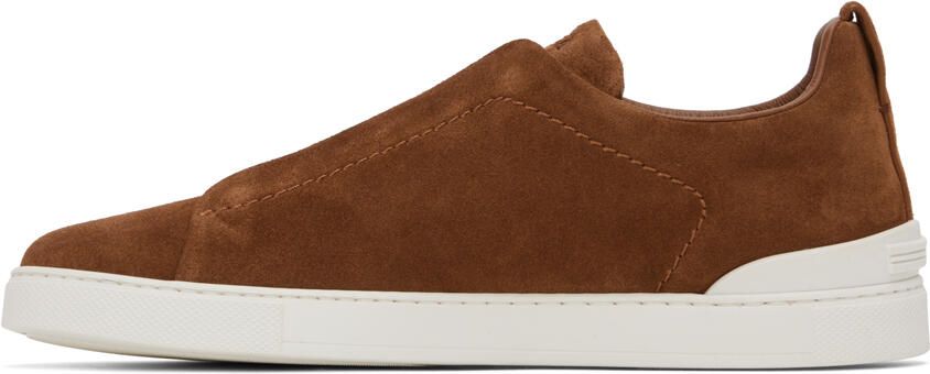 ZEGNA Tan Triple Stitch Sneakers - Picture 3